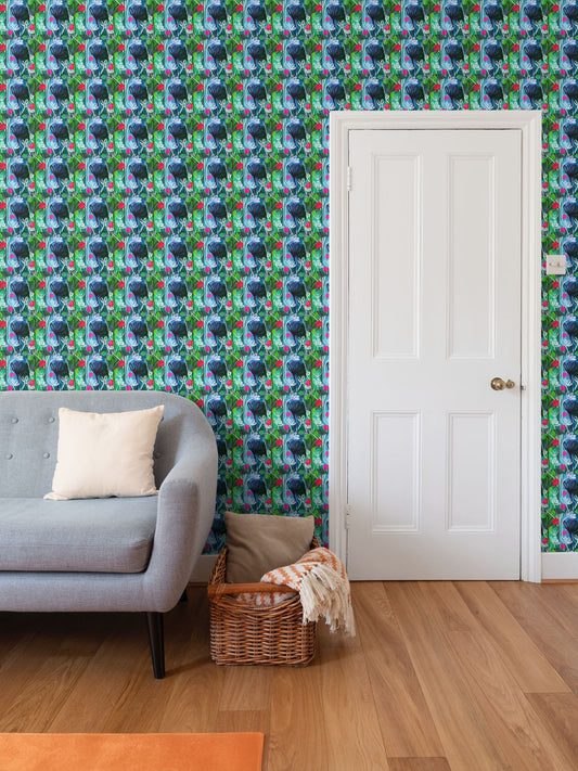 River Flowers Repeat Pattern Wallpaper
