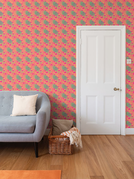 Flower connections Repeat Pattern Wallpaper