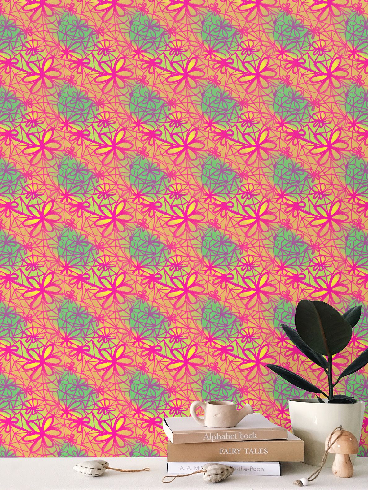 Flower connections Repeat Pattern Wallpaper