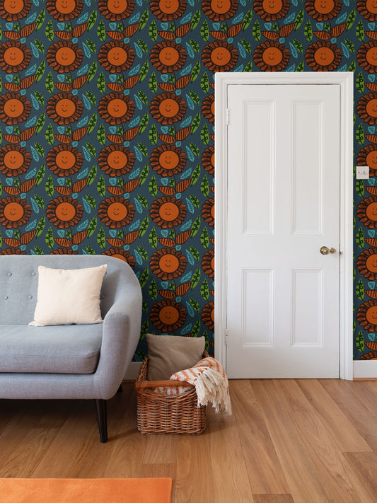 Happy Flower Repeat Pattern Wallpaper