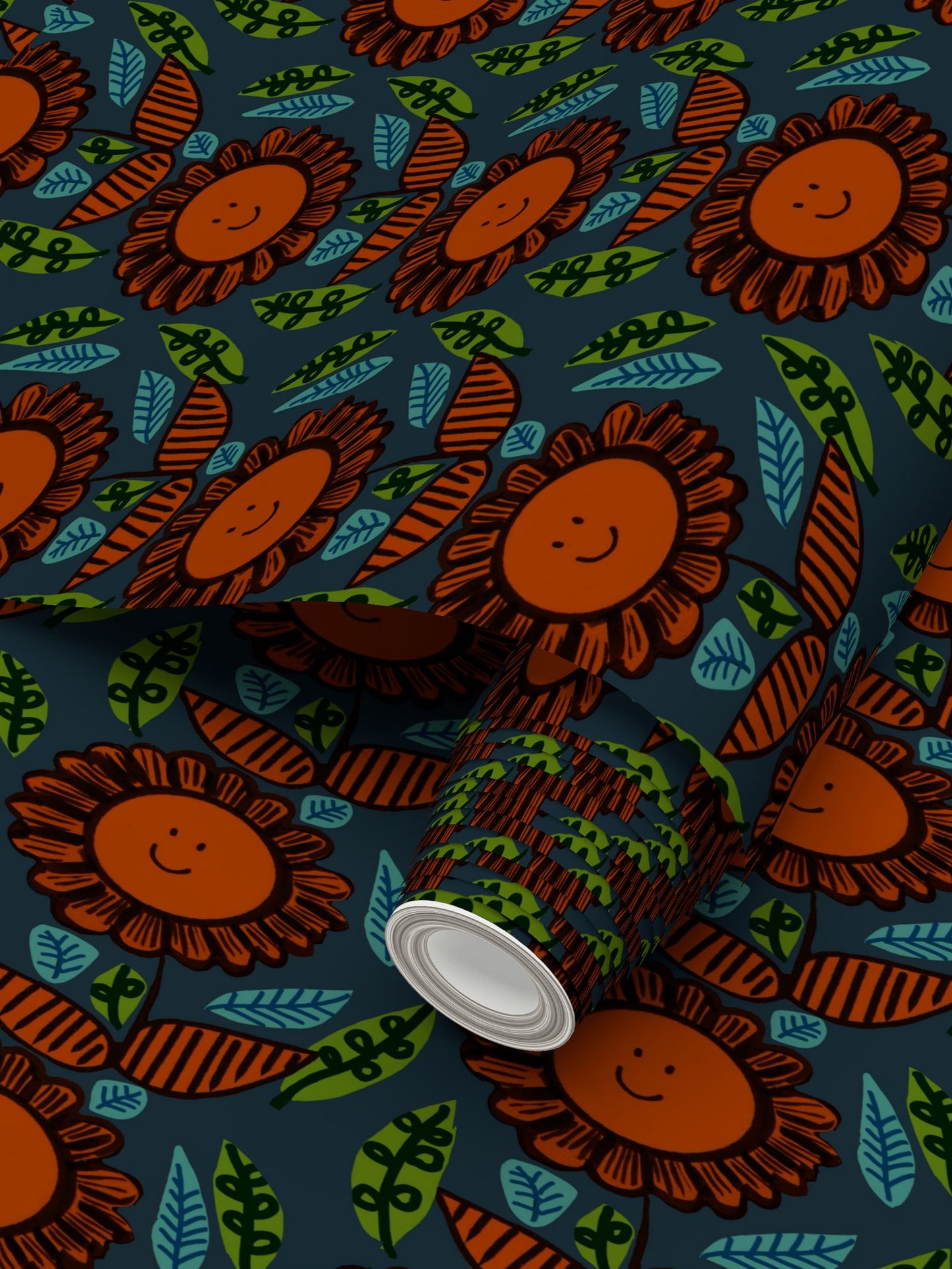 Happy Flower Repeat Pattern Wallpaper