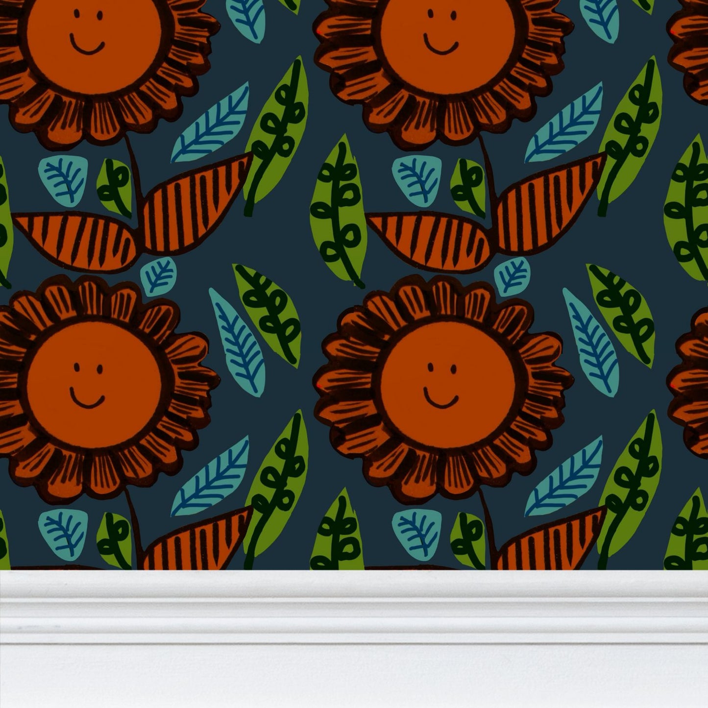 Happy Flower Repeat Pattern Wallpaper
