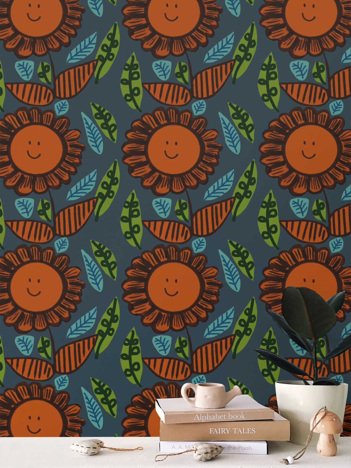 Happy Flower Repeat Pattern Wallpaper