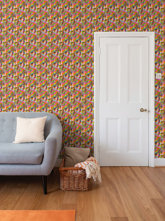 Changing light flowers Repeat Pattern Wallpaper