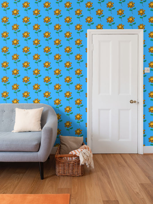 Yellow happy flower Repeat Pattern Wallpaper