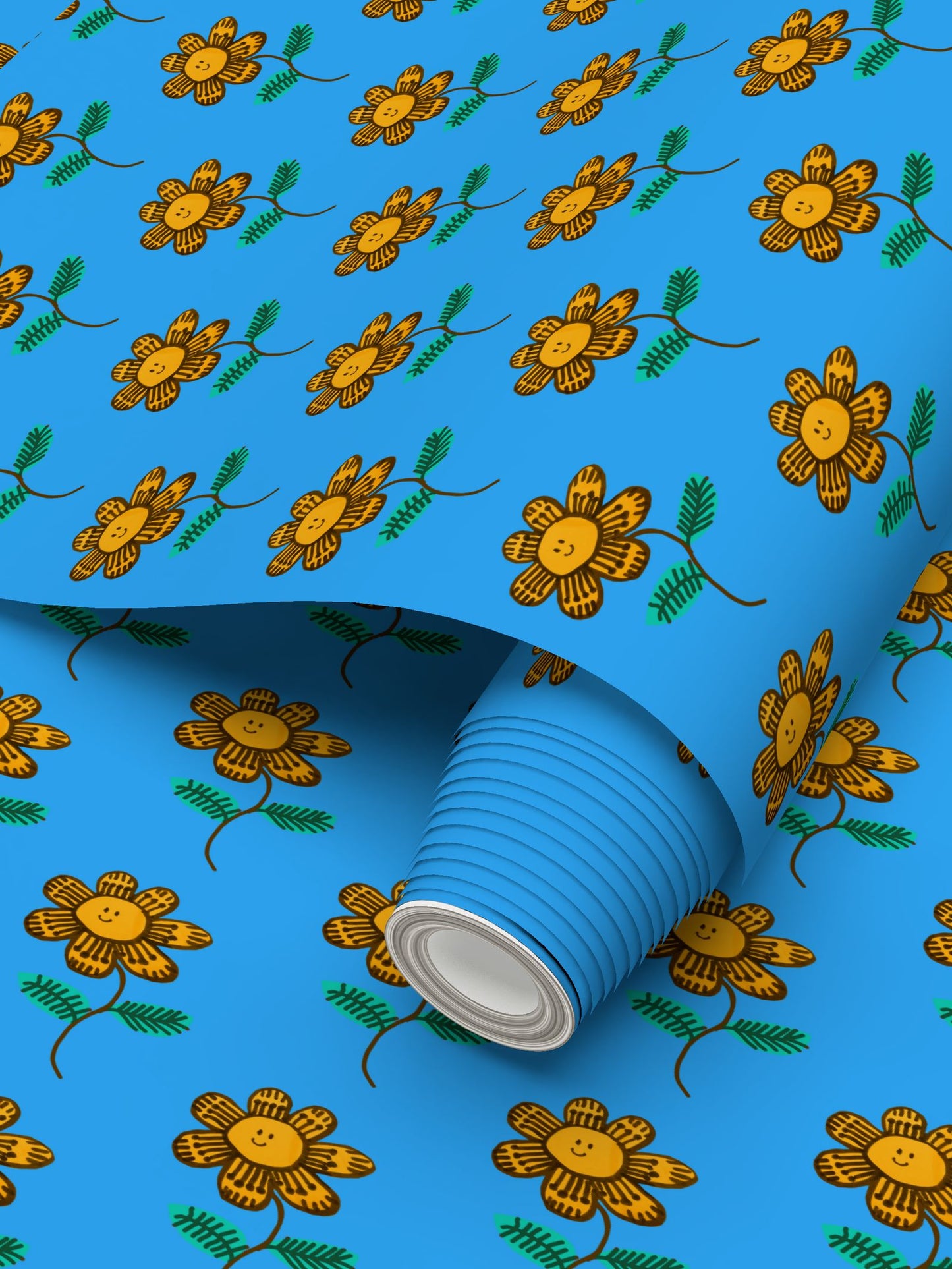 Yellow happy flower Repeat Pattern Wallpaper