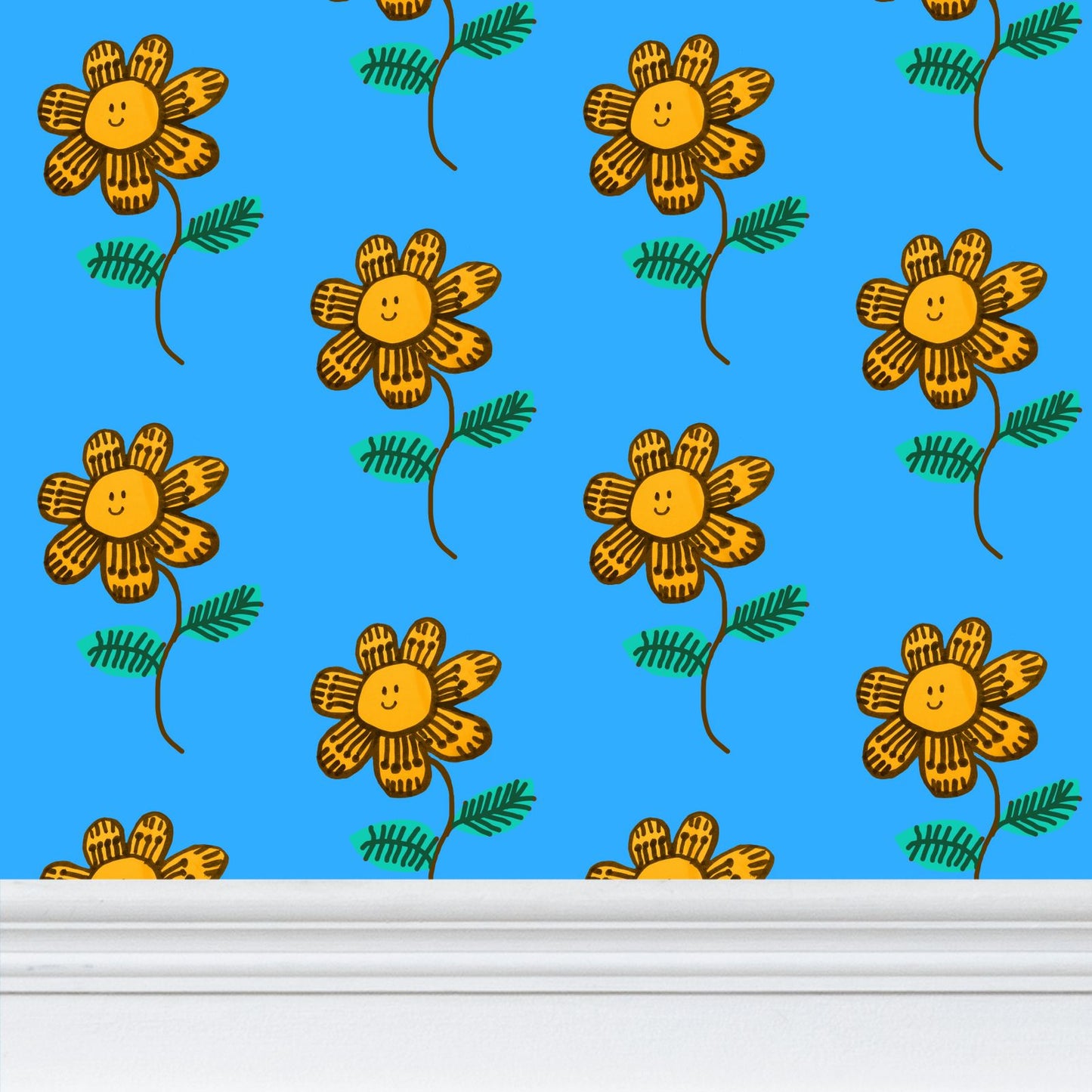 Yellow happy flower Repeat Pattern Wallpaper