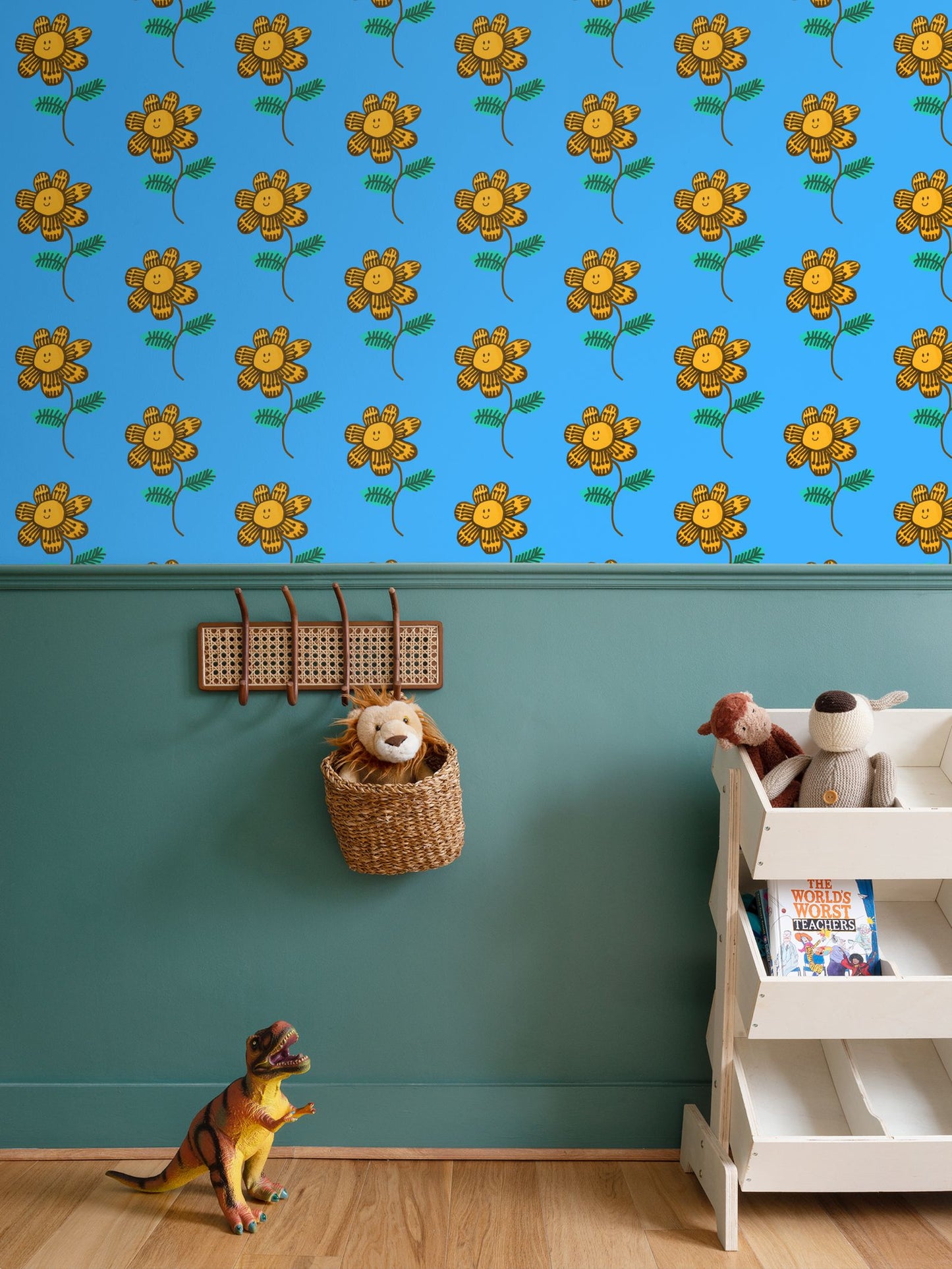 Yellow happy flower Repeat Pattern Wallpaper