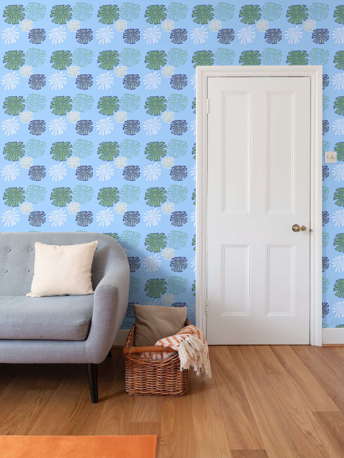Blue vintage Flowers Repeat Pattern Wallpaper