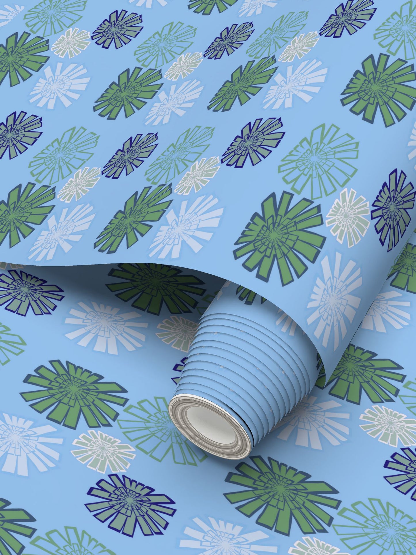 Blue vintage Flowers Repeat Pattern Wallpaper