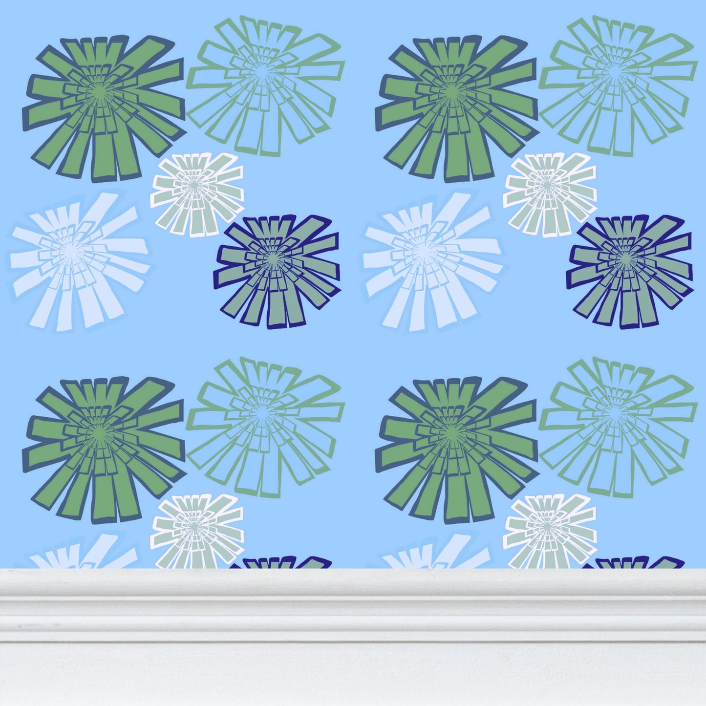 Blue vintage Flowers Repeat Pattern Wallpaper