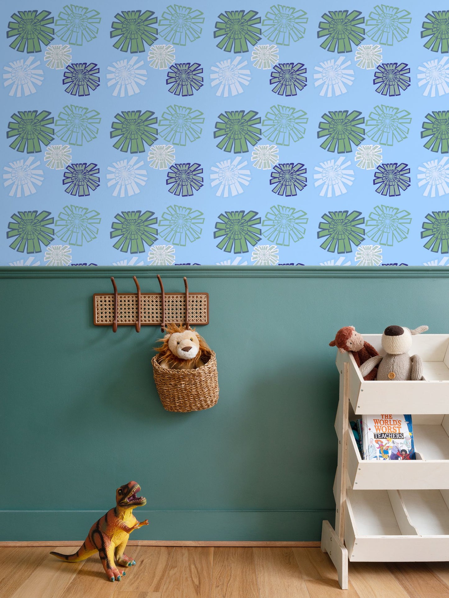 Blue vintage Flowers Repeat Pattern Wallpaper