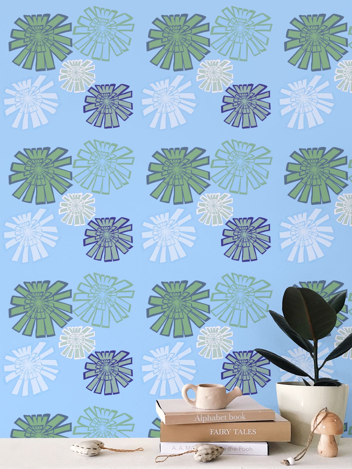 Blue vintage Flowers Repeat Pattern Wallpaper