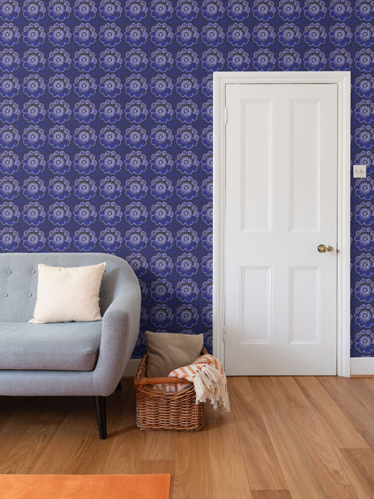 Chalk flowers Repeat Pattern Wallpaper