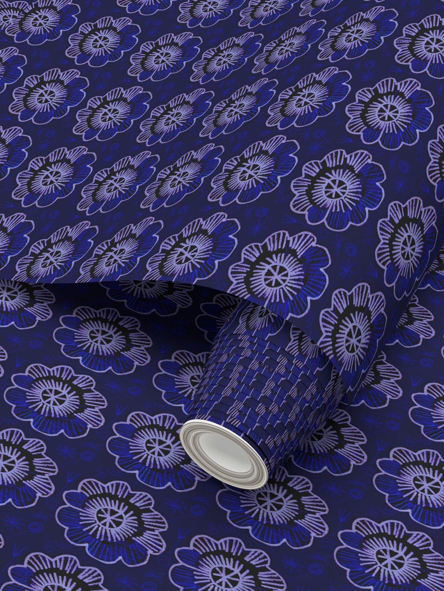Chalk flowers Repeat Pattern Wallpaper