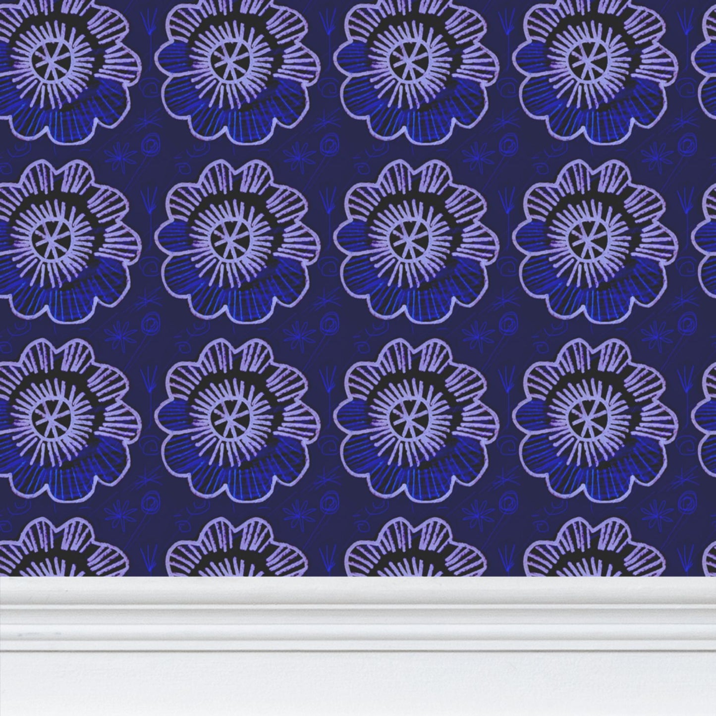 Chalk flowers Repeat Pattern Wallpaper