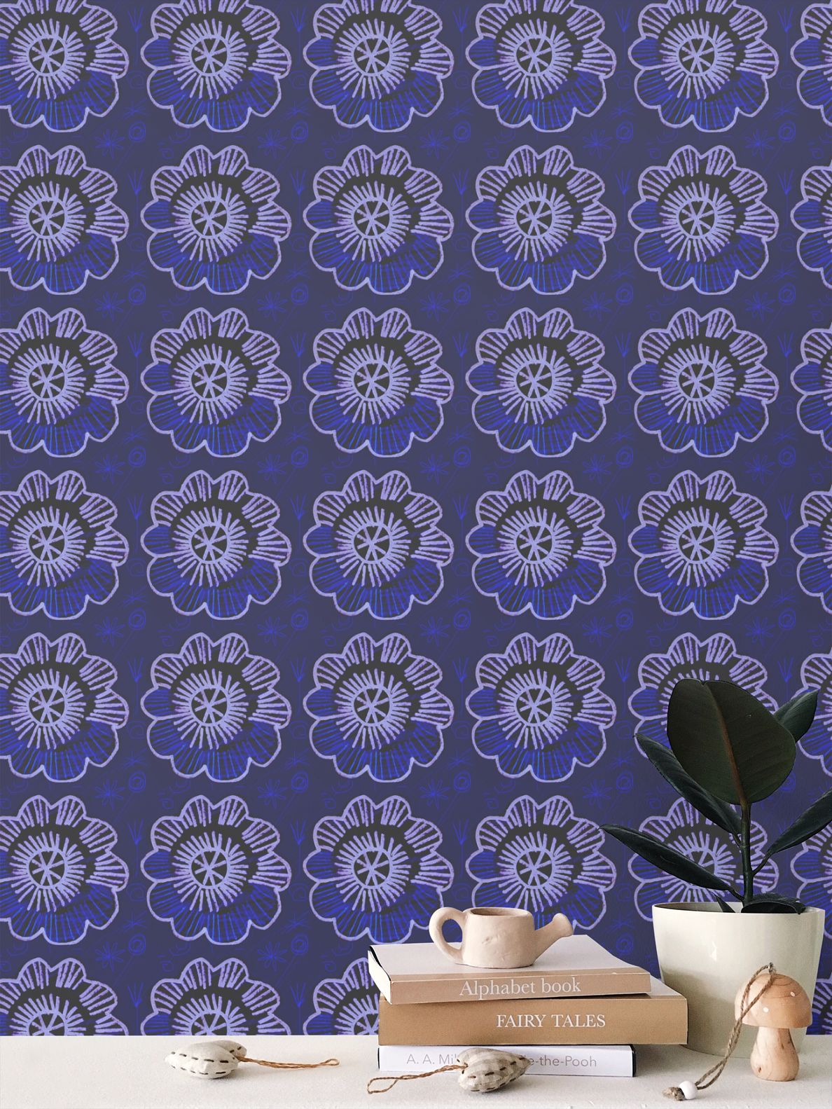 Chalk flowers Repeat Pattern Wallpaper
