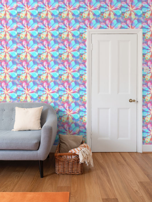 Starry Flowers Repeat Pattern Wallpaper