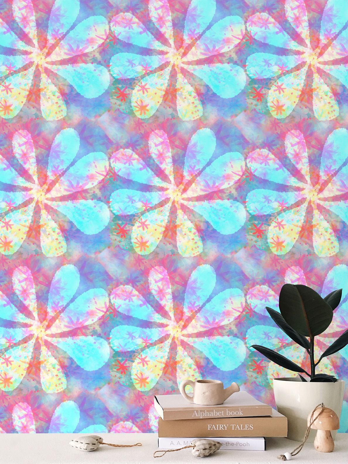 Starry Flowers Repeat Pattern Wallpaper