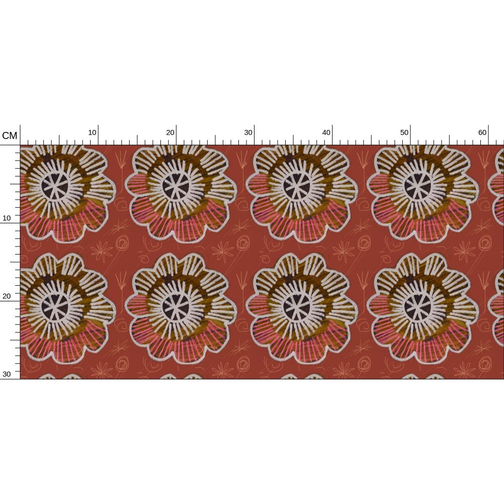 Chalk Flowers terracotta Repeat Pattern Wallpaper
