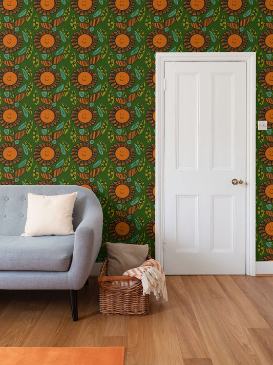 Happy Flower Repeat Pattern Wallpaper