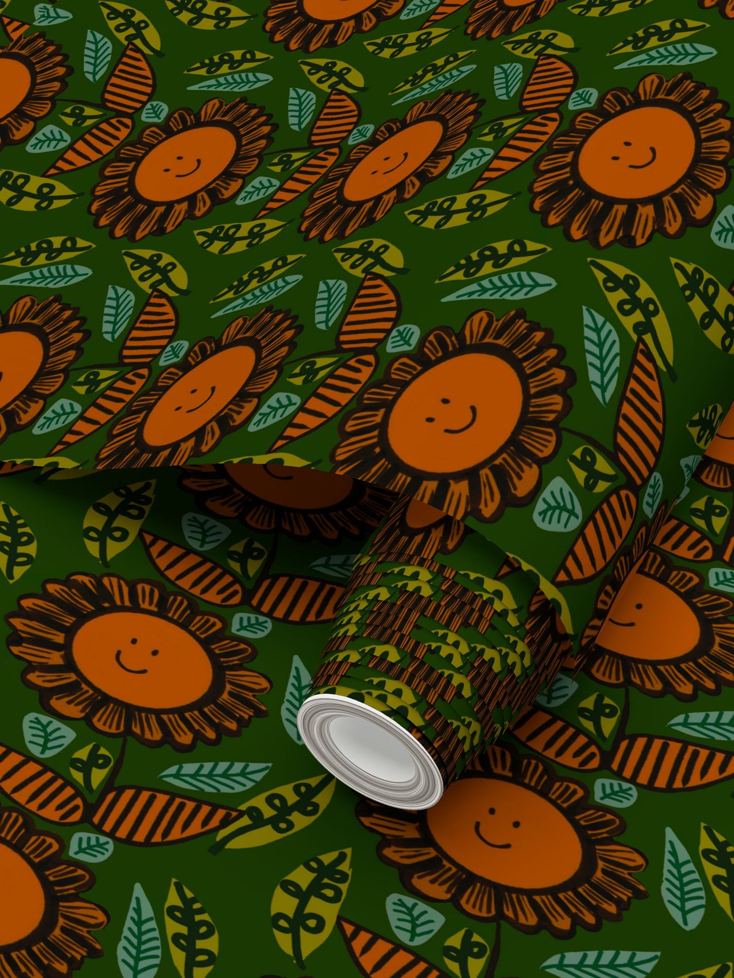 Happy Flower Repeat Pattern Wallpaper