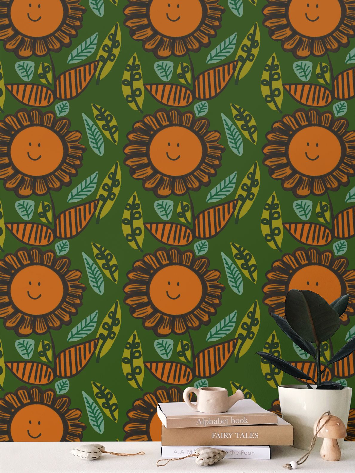 Happy Flower Repeat Pattern Wallpaper