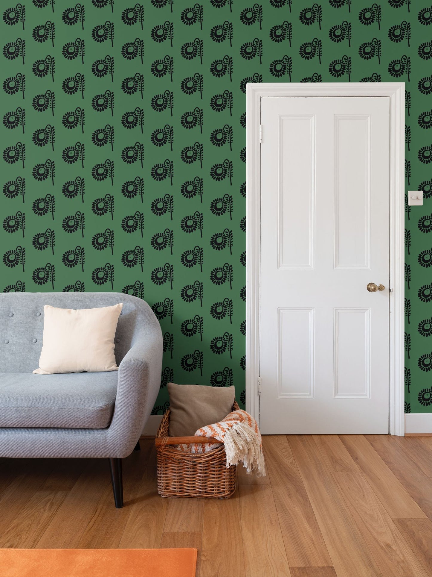 Grass Green Flower Repeat Pattern Wallpaper