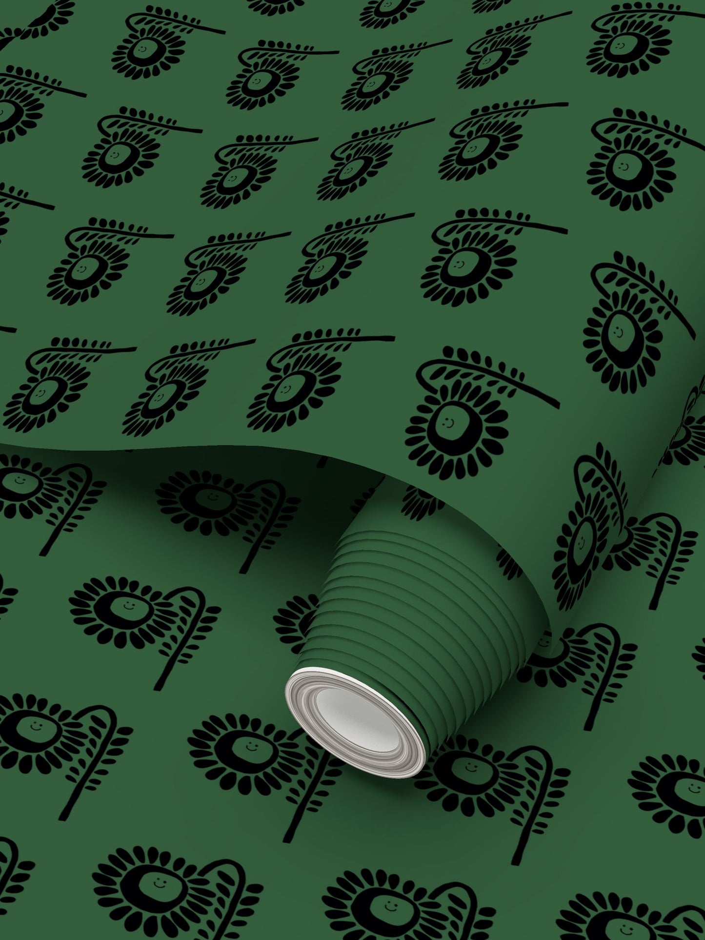 Grass Green Flower Repeat Pattern Wallpaper