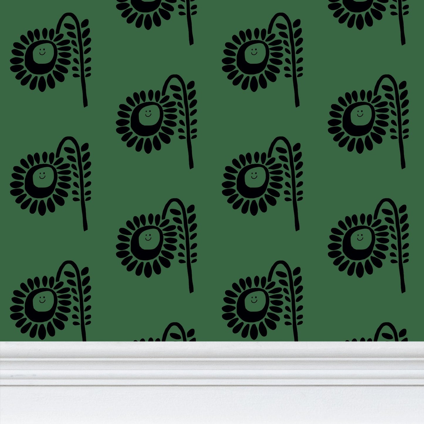 Grass Green Flower Repeat Pattern Wallpaper