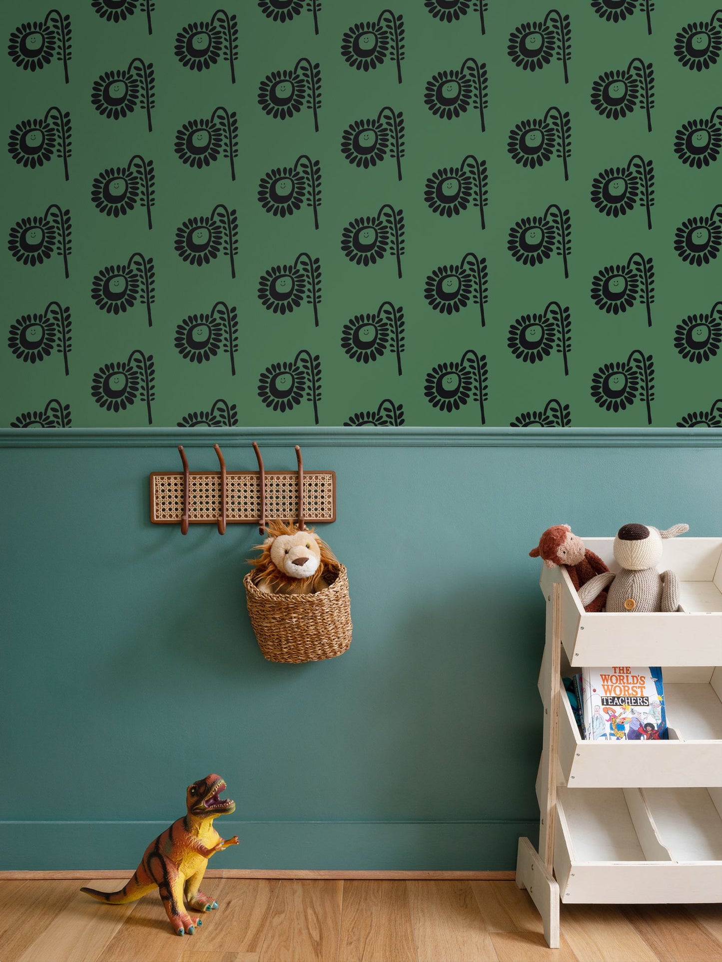 Grass Green Flower Repeat Pattern Wallpaper