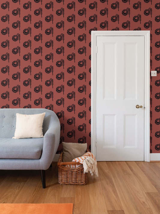 Terracotta Flower Repeat Pattern Wallpaper