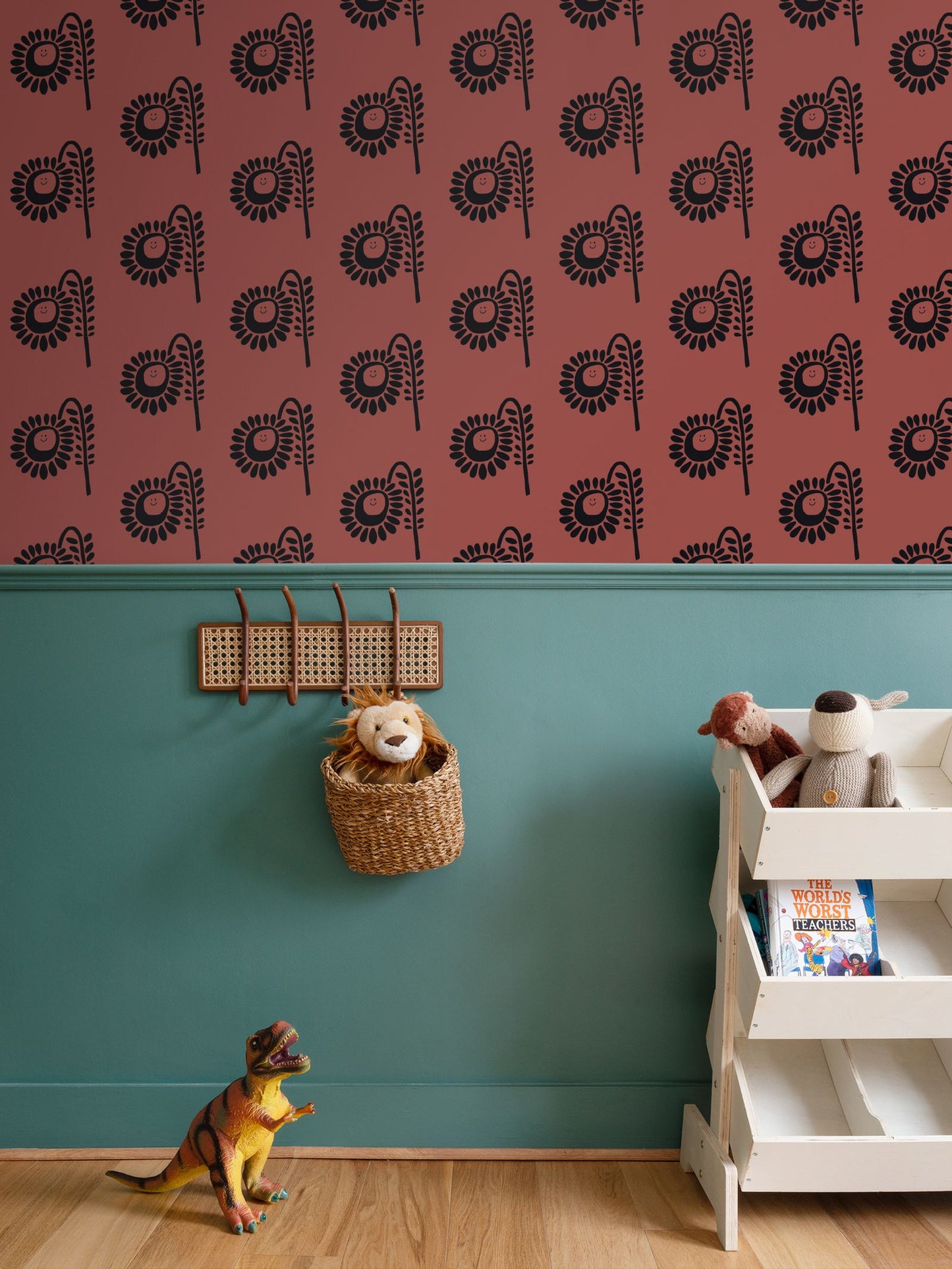 Terracotta Flower Repeat Pattern Wallpaper