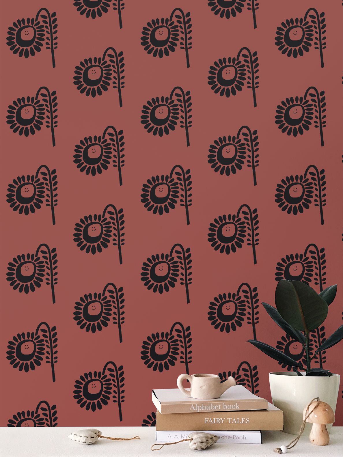 Terracotta Flower Repeat Pattern Wallpaper