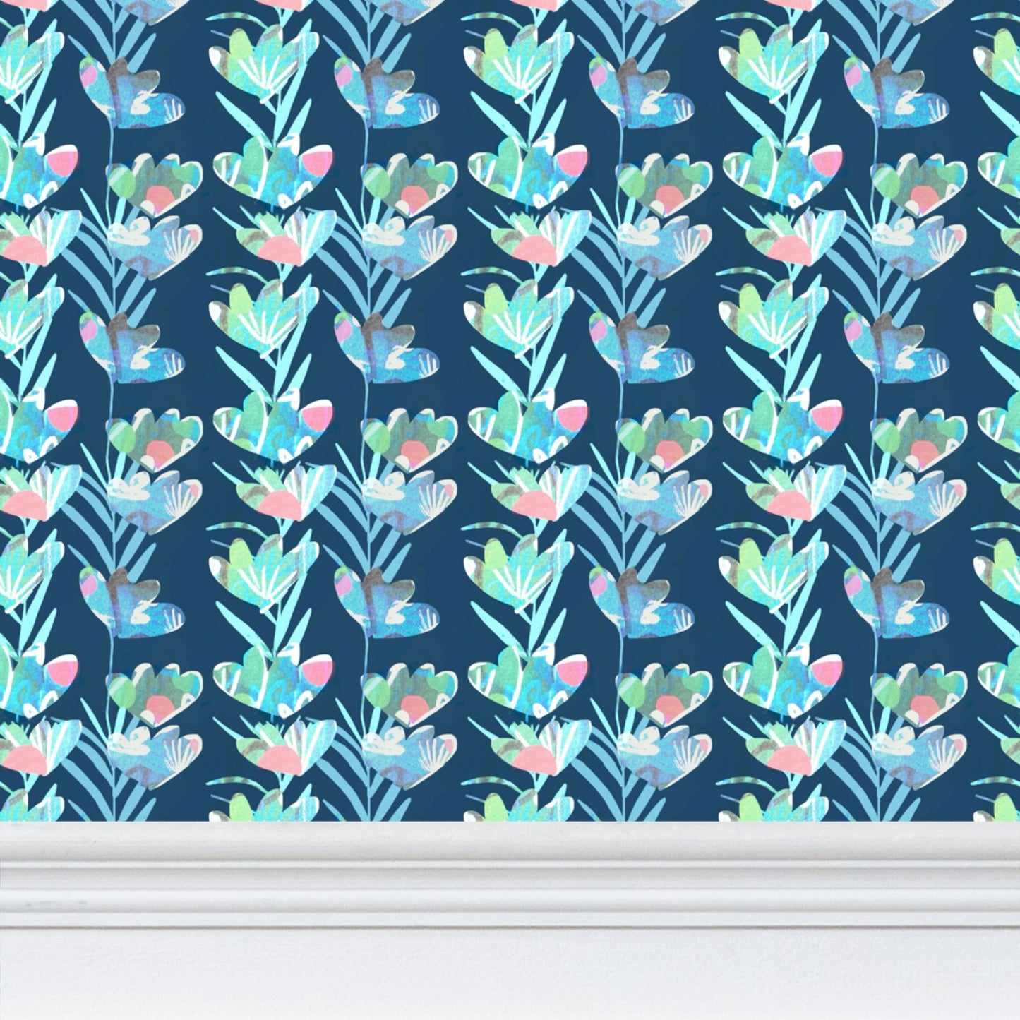 Paper Cut flowers Repeat Pattern Wallpaper