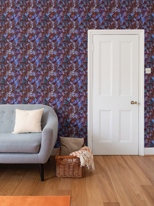 Moonlit stems earthy Repeat Pattern Wallpaper