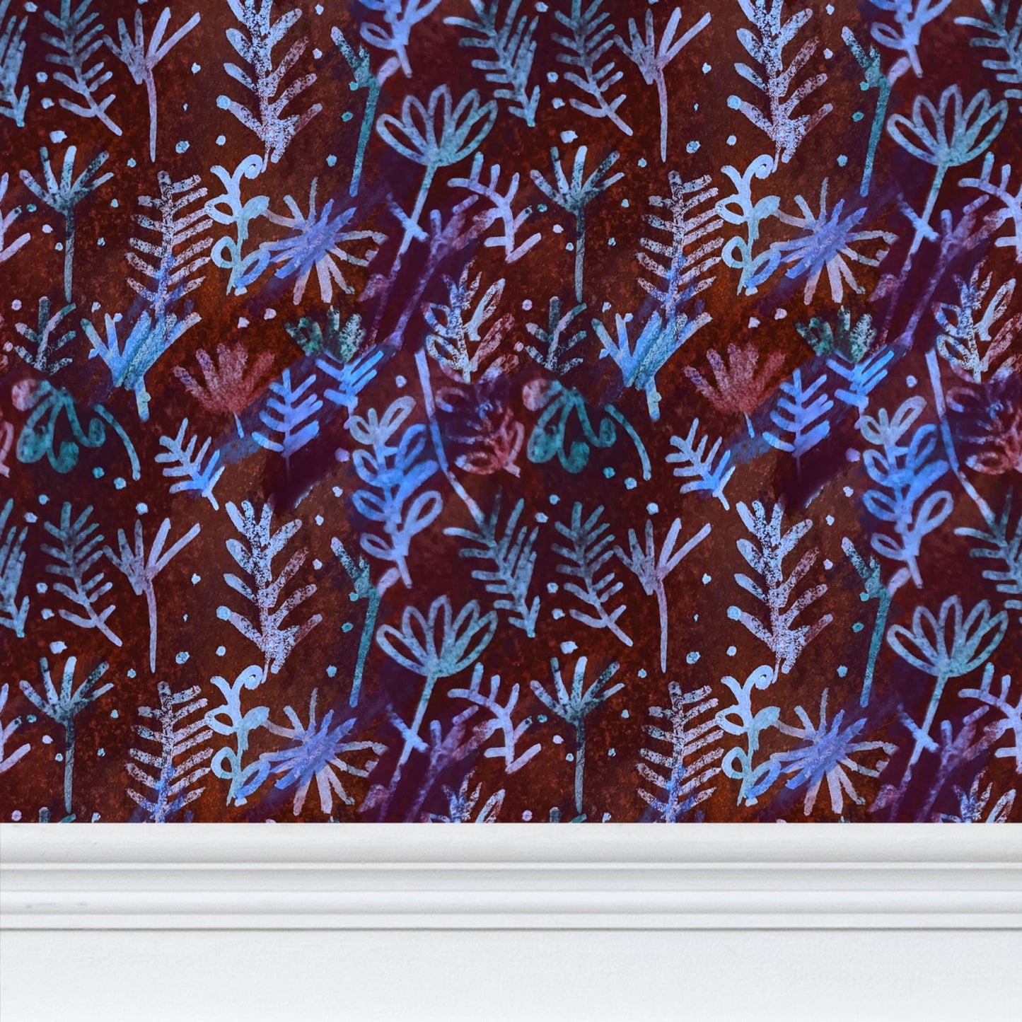 Moonlit stems earthy Repeat Pattern Wallpaper