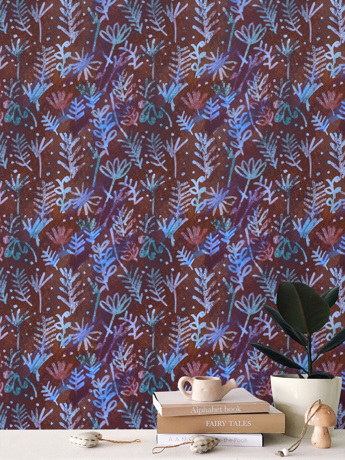Moonlit stems earthy Repeat Pattern Wallpaper
