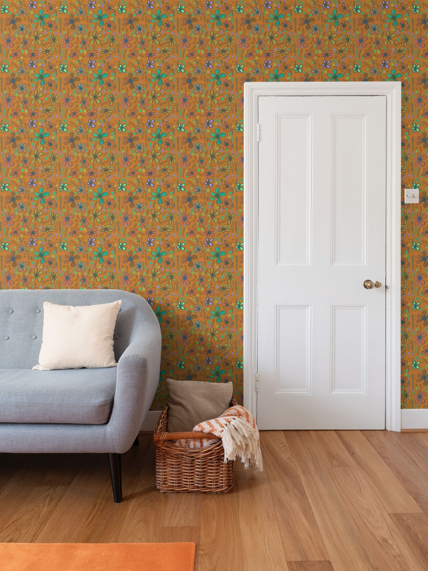 Mustard wild flowers Repeat Pattern Wallpaper