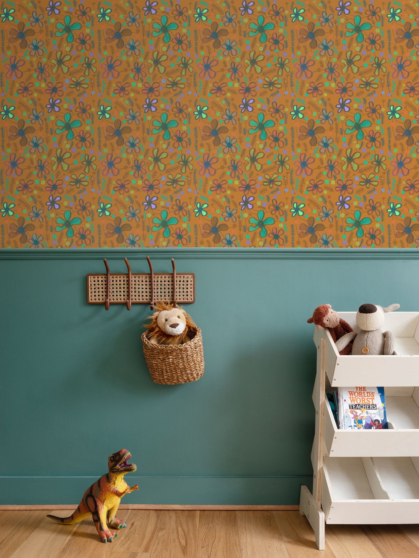 Mustard wild flowers Repeat Pattern Wallpaper