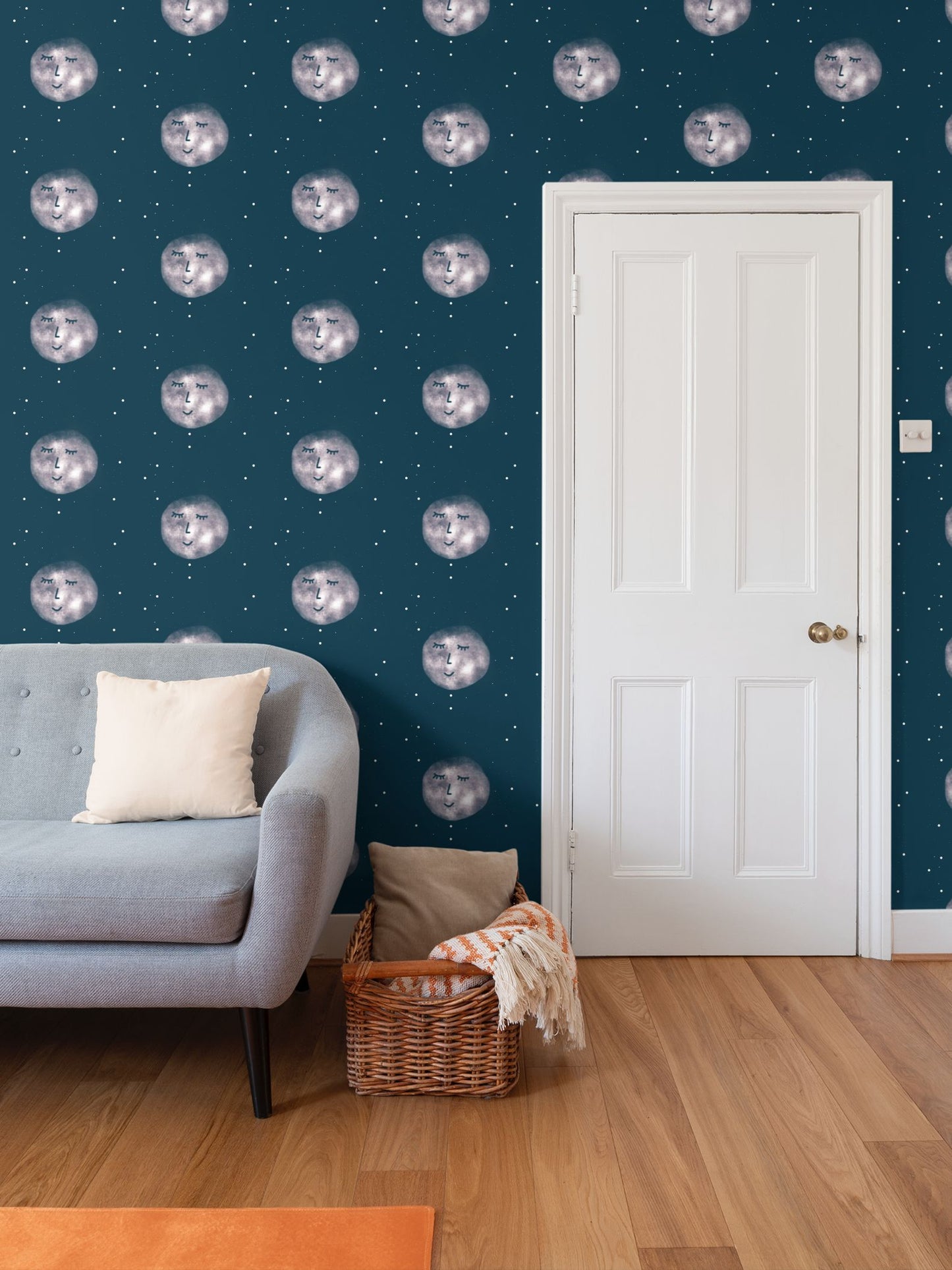 Calm moon and stars Repeat Pattern Wallpaper