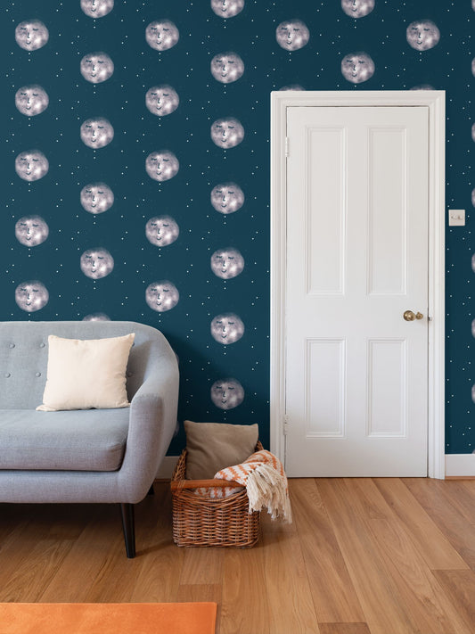 Calm moon and stars Repeat Pattern Wallpaper