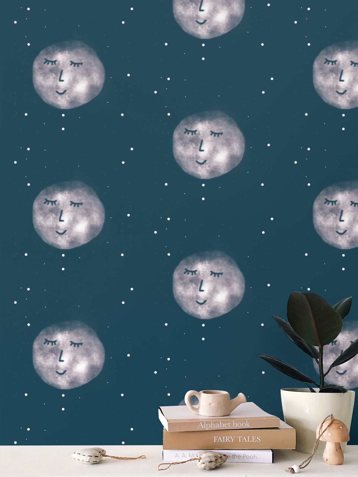 Calm moon and stars Repeat Pattern Wallpaper