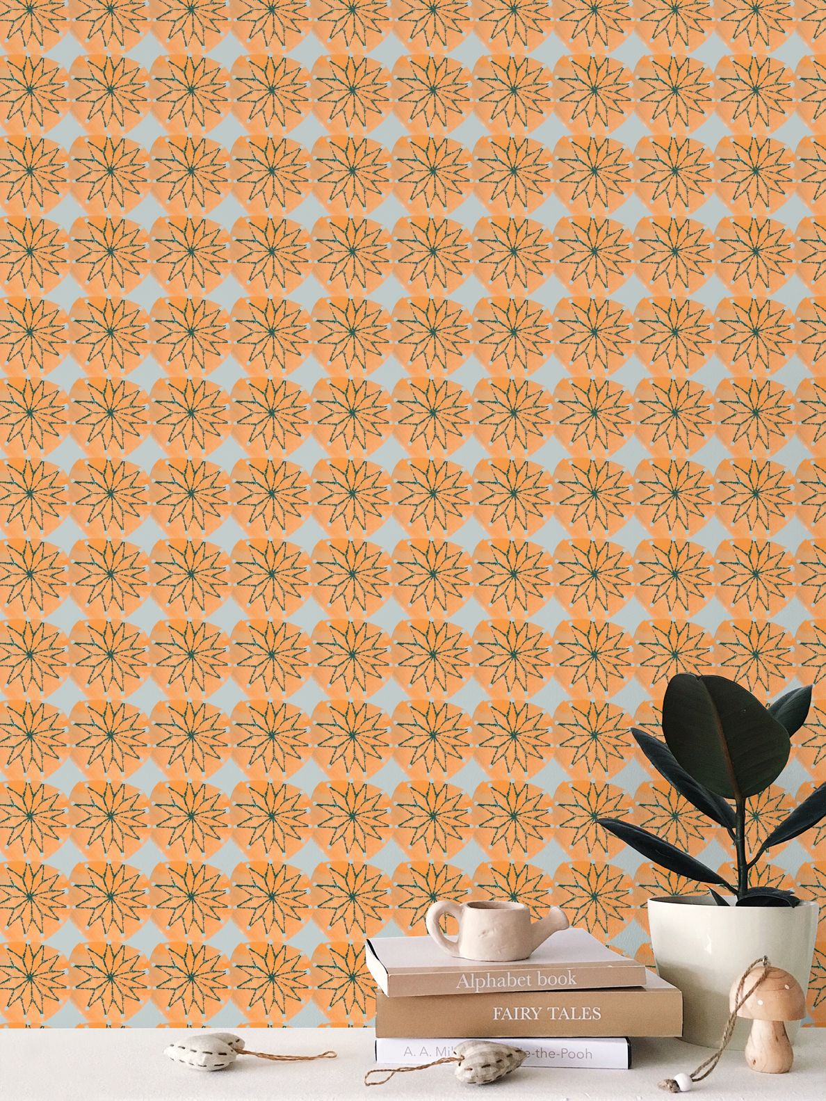Retro Flower tile Repeat Pattern Wallpaper
