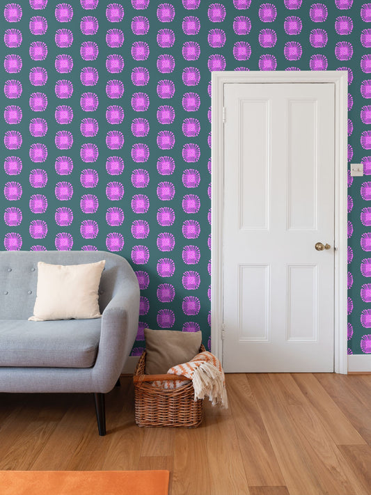 Square Flower Repeat Pattern Wallpaper