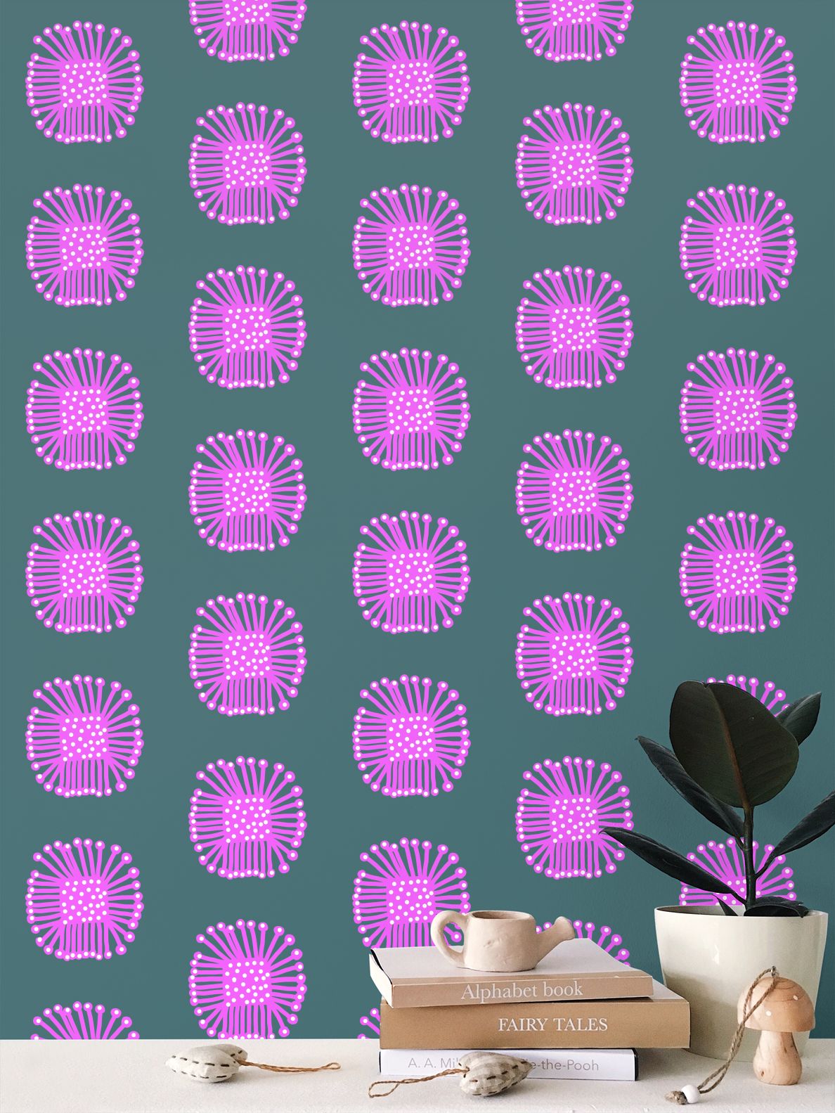 Square Flower Repeat Pattern Wallpaper