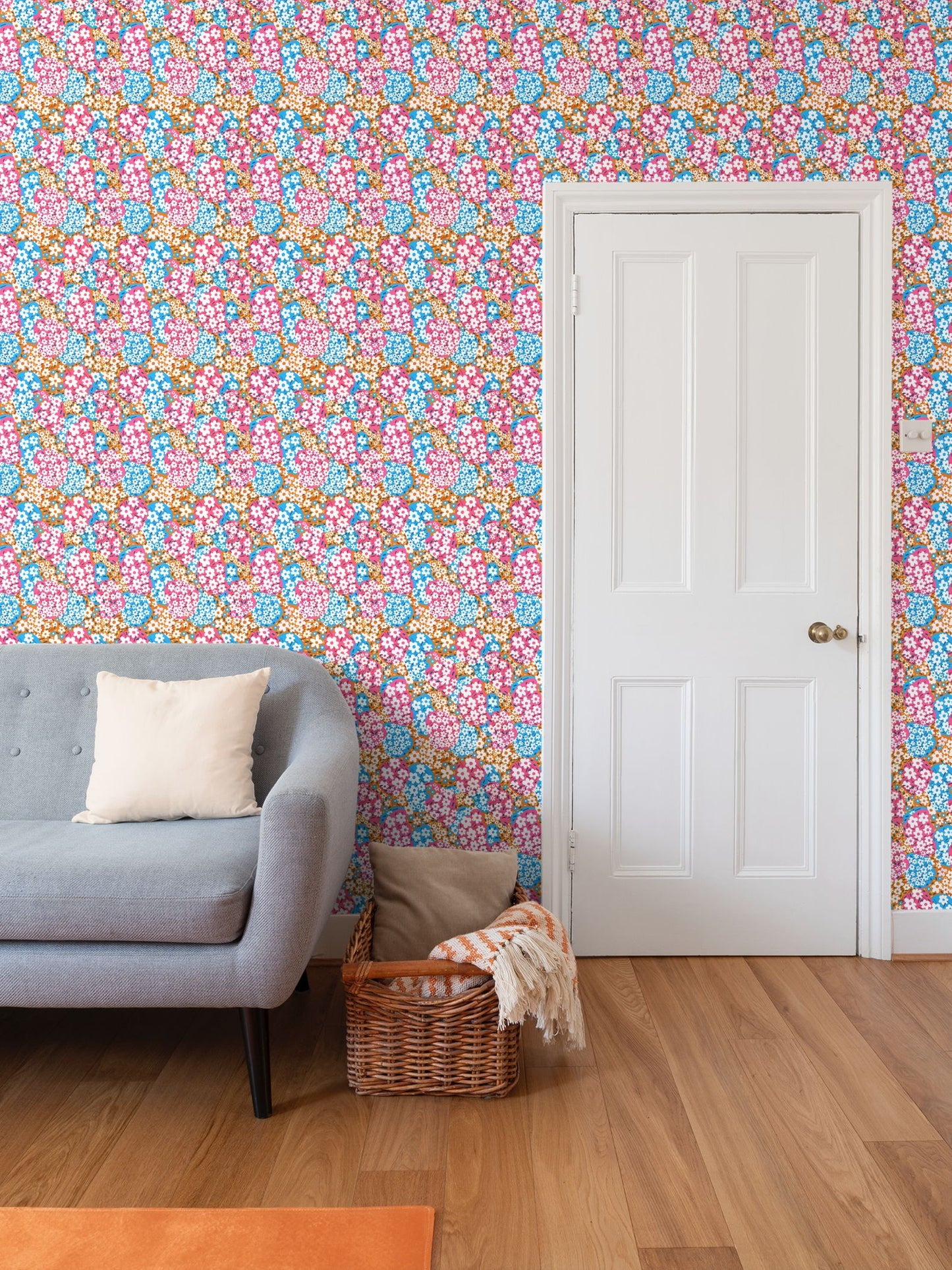 Flower Clouds Repeat Pattern Wallpaper