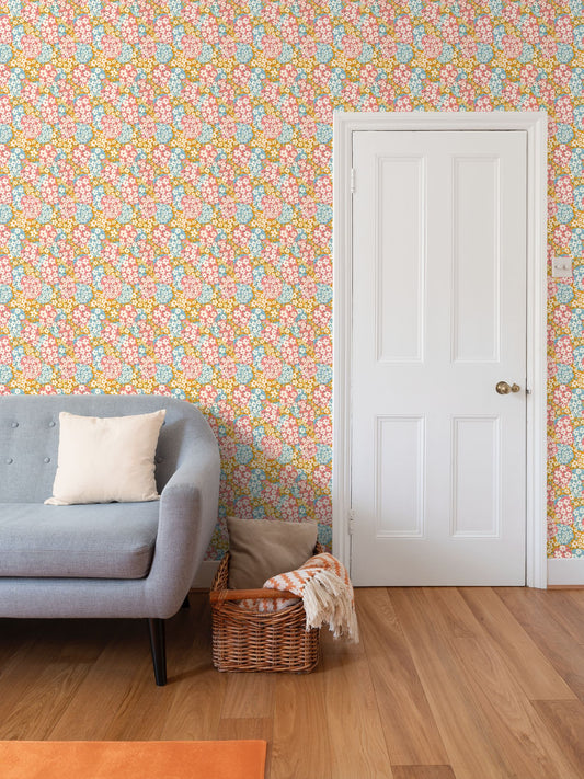Flower Clouds Repeat Pattern Wallpaper