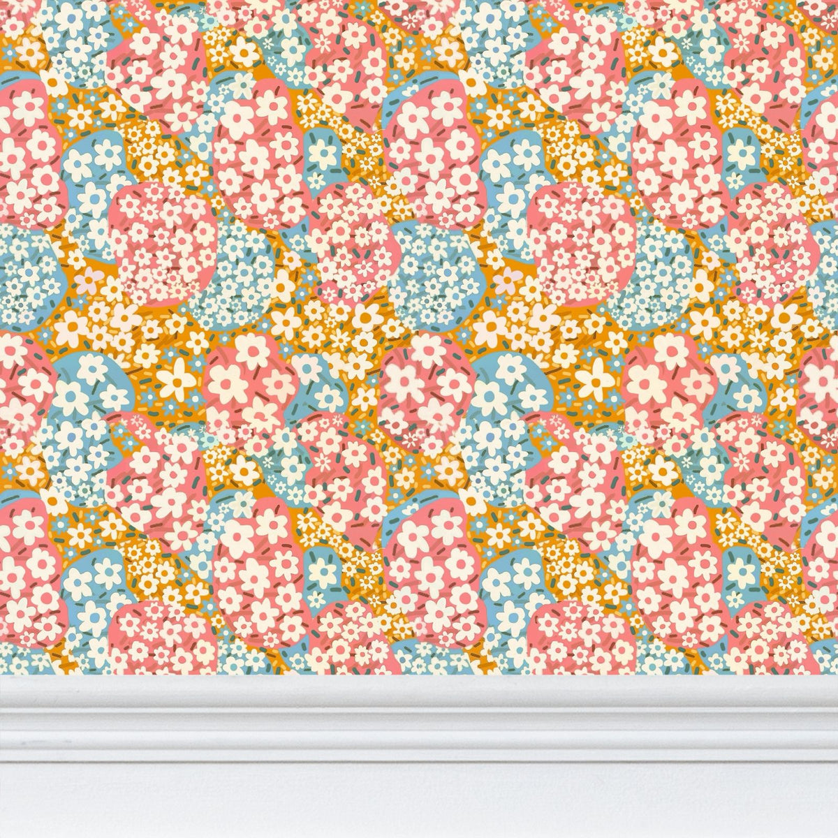 Flower Clouds Repeat Pattern Wallpaper