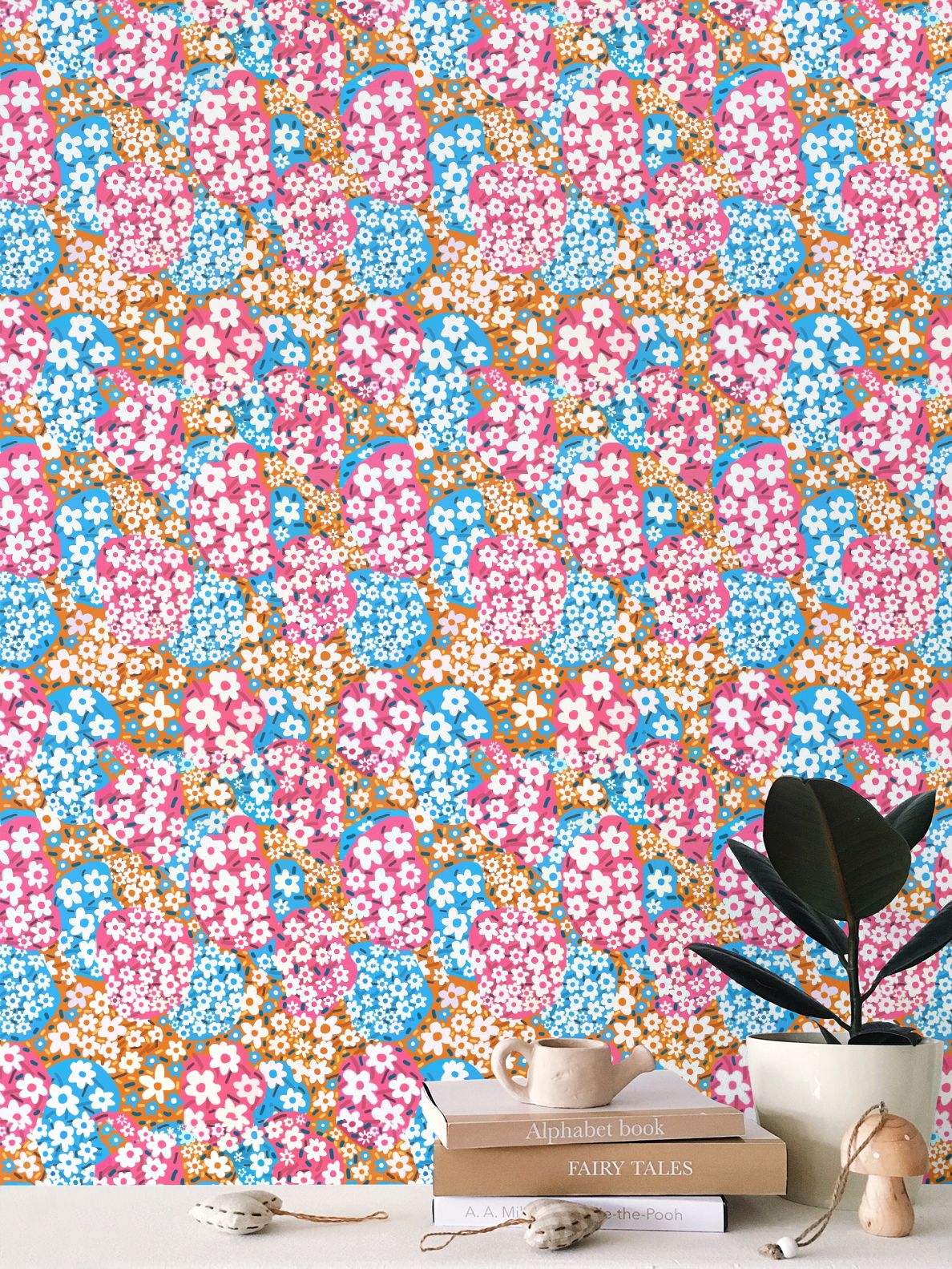 Flower Clouds Repeat Pattern Wallpaper